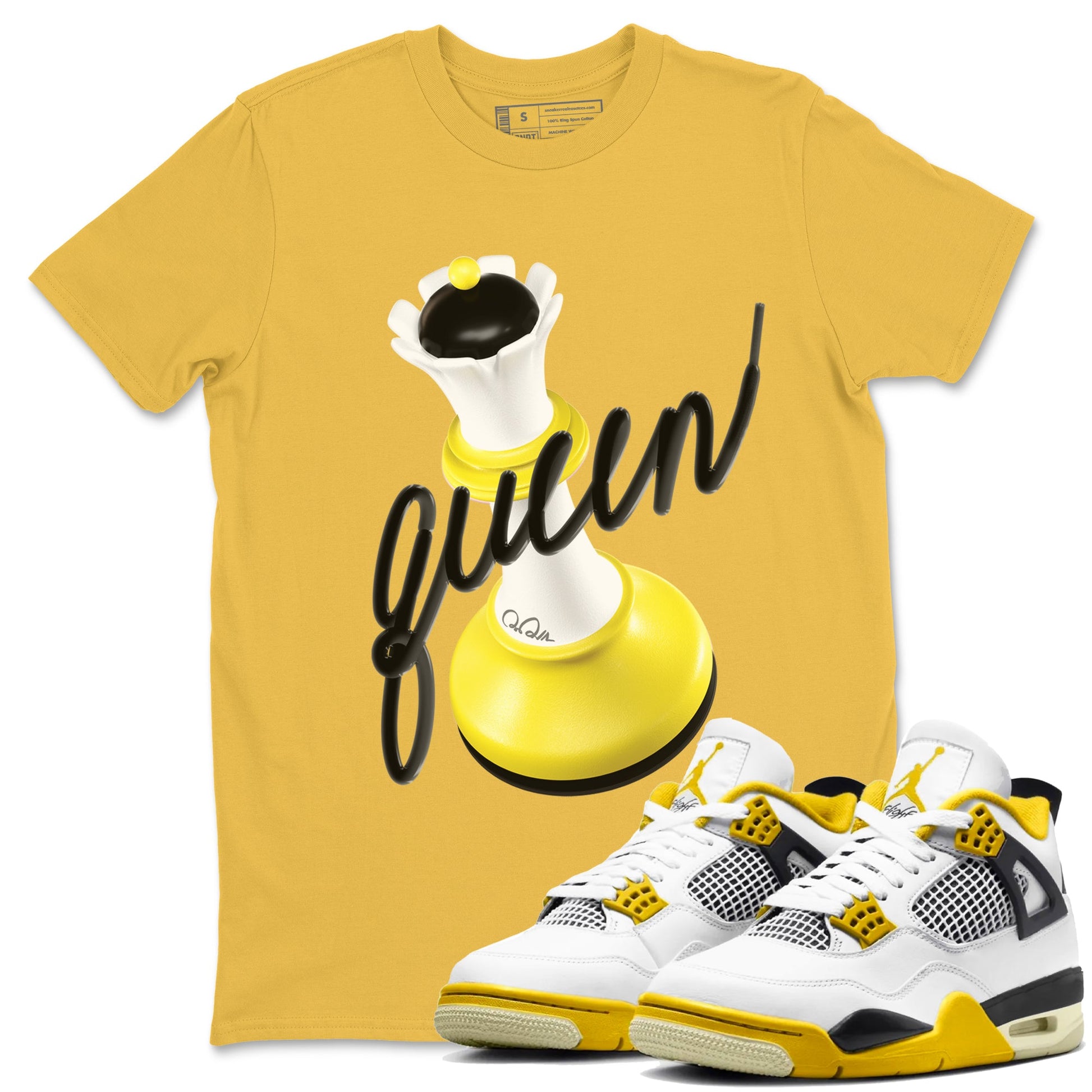 AJ4 Vivid Sulfur shirt to match jordans 3D Queen sneaker tees Air Jordan 4 Vivid Sulfur SNRT Sneaker Release Tees unisex cotton Daisy 1 crew neck shirt