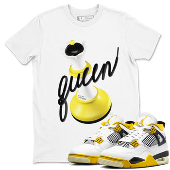 AJ4 Vivid Sulfur shirt to match jordans 3D Queen sneaker tees Air Jordan 4 Vivid Sulfur SNRT Sneaker Release Tees unisex cotton White 1 crew neck shirt