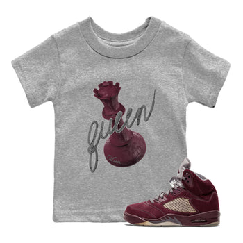 Air Jordan 5 Burgundy Sneaker Match Tees 3D Queen Sneaker Tees Air Jordan 5 Burgundy Sneaker Release Tees Kids Shirts Heather Grey 1