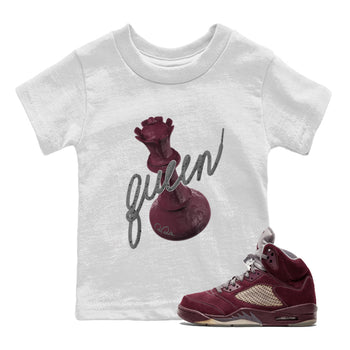 Air Jordan 5 Burgundy Sneaker Match Tees 3D Queen Sneaker Tees Air Jordan 5 Burgundy Sneaker Release Tees Kids Shirts White 1