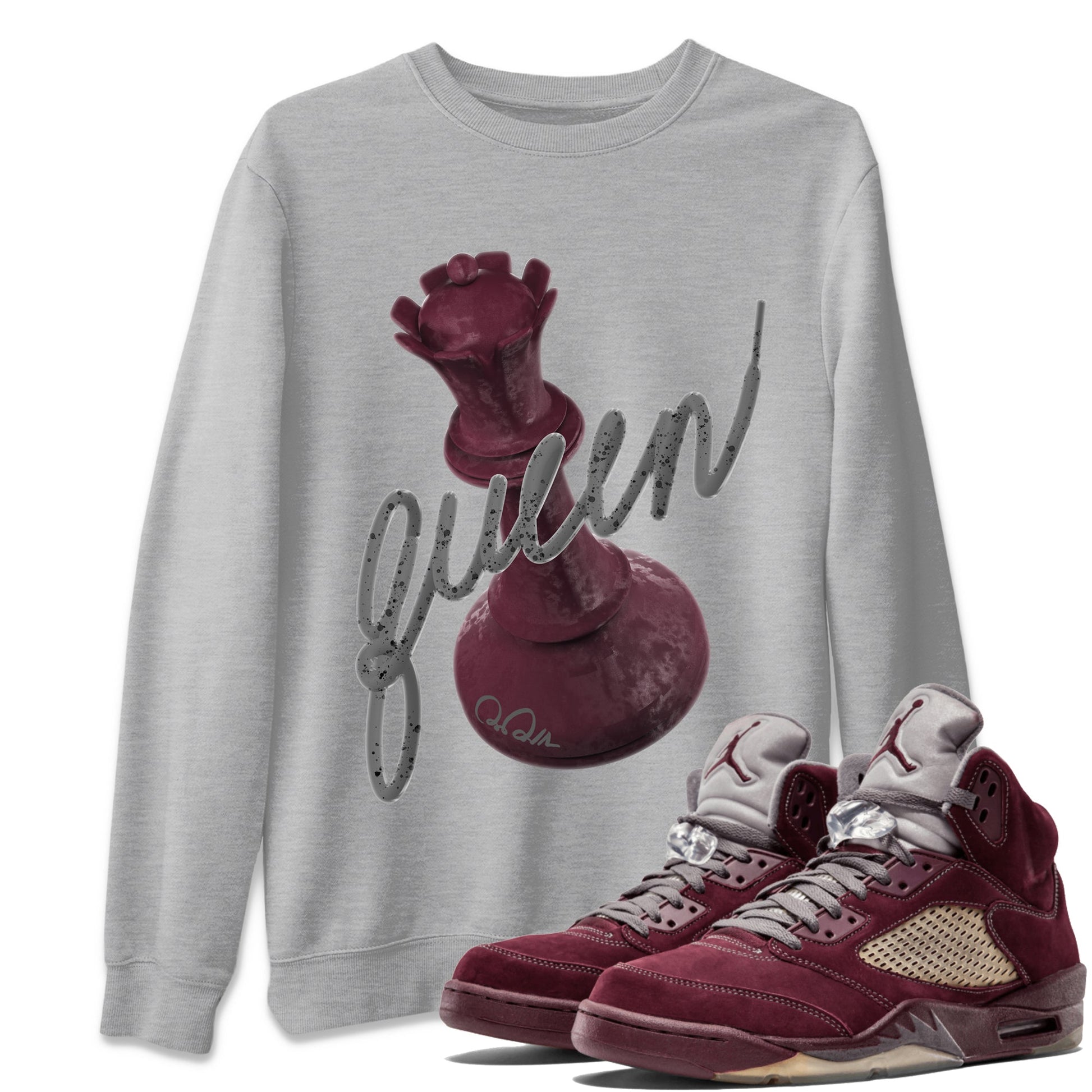 Air Jordan 5 Burgundy Sneaker Match Tees 3D Queen Sneaker Tees Air Jordan 5 Burgundy Sneaker Release Tees Unisex Shirts Heather Grey 1
