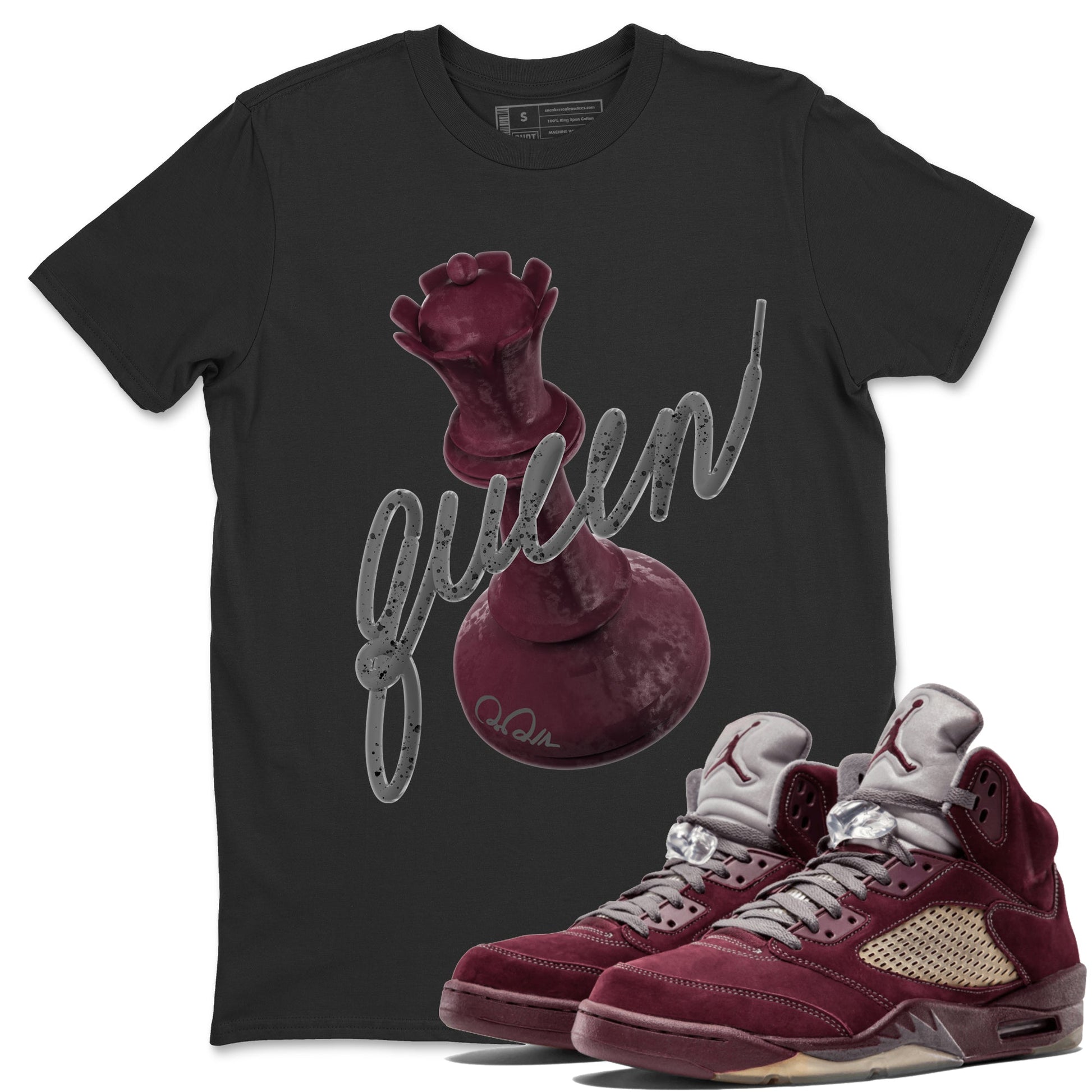 Air Jordan 5 Burgundy Sneaker Match Tees 3D Queen Sneaker Tees Air Jordan 5 Burgundy Sneaker Release Tees Unisex Shirts Black 1