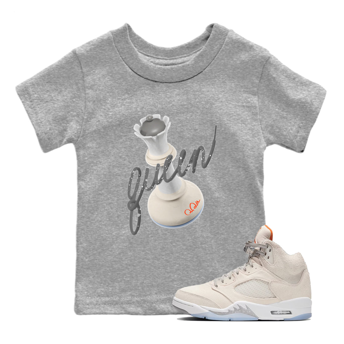 Air Jordan 5 Craft Sneaker Match Tees 3D Queen Sneaker Tees AJ5 SE Craft Sneaker Release Tees Kids Shirts Heather Grey 1