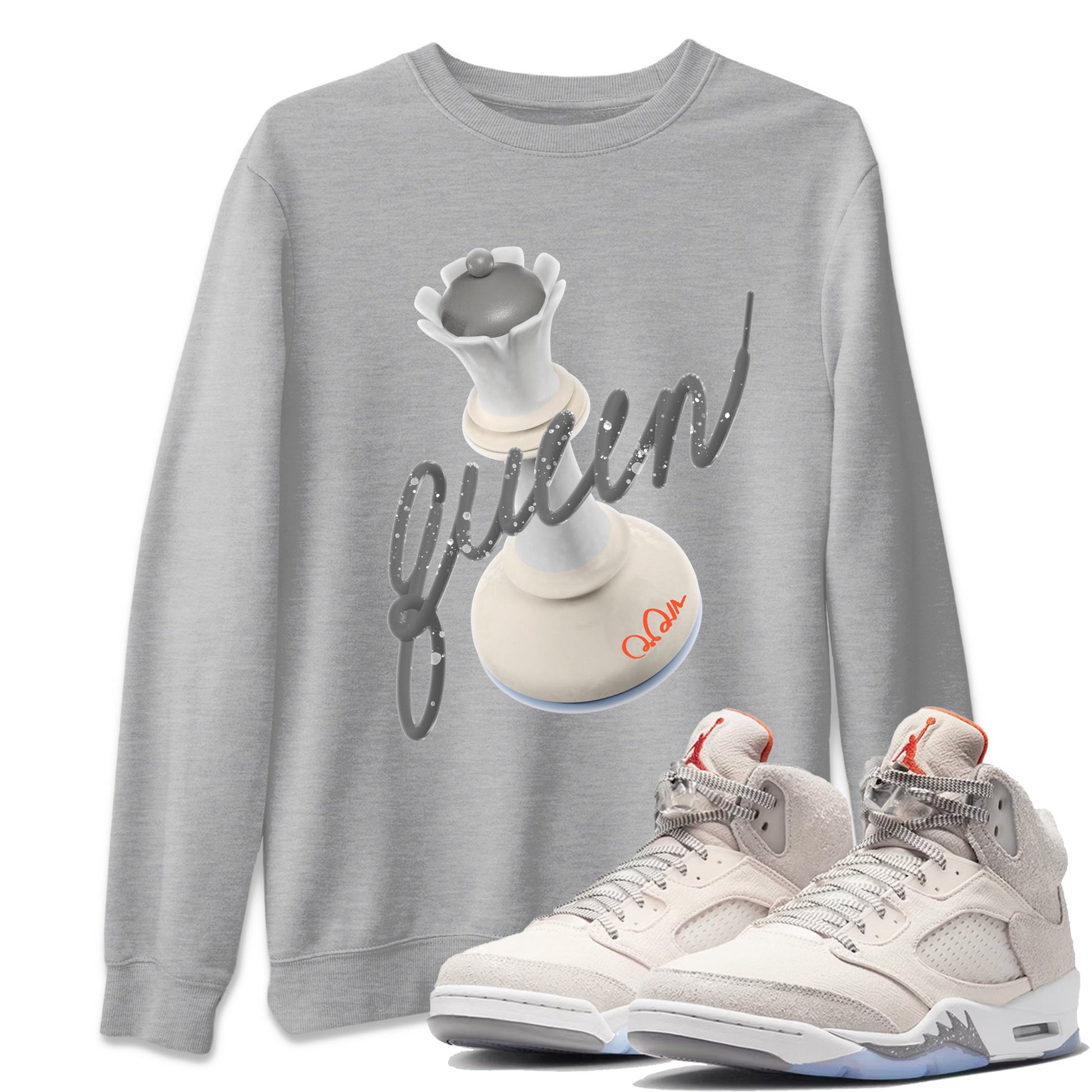 Air Jordan 5 Craft Sneaker Match Tees 3D Queen Sneaker Tees AJ5 SE Craft Sneaker Release Tees Unisex Shirts Heather Grey 1