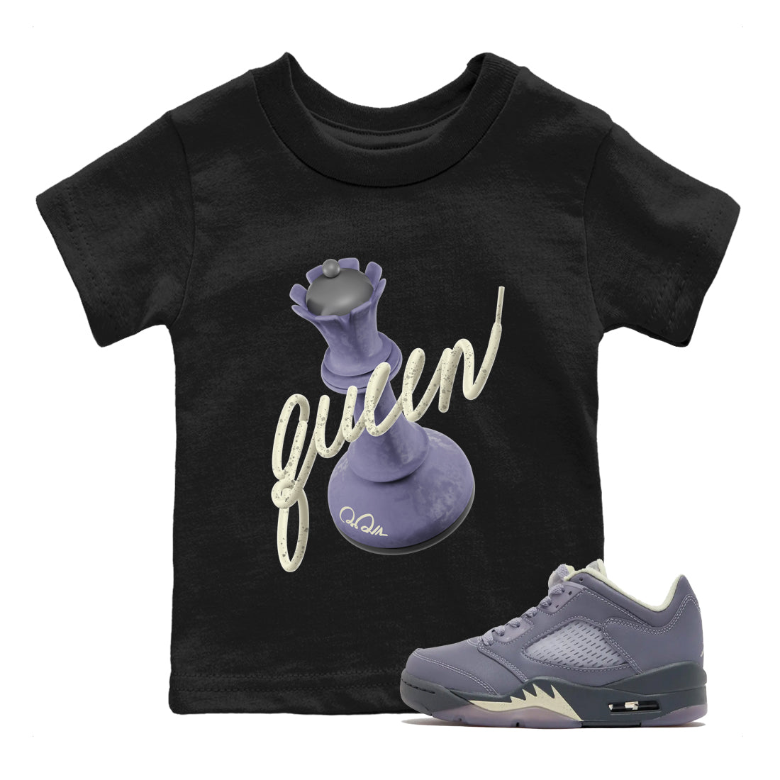 Air Jordan 5 Indigo Haze Sneaker Match Tees 3D Queen Sneaker Tees AJ5 Indigo Haze Sneaker Release Tees Kids Shirts Black 1