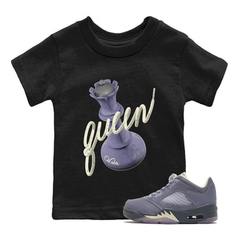 Air Jordan 5 Indigo Haze Sneaker Match Tees 3D Queen Sneaker Tees AJ5 Indigo Haze Sneaker Release Tees Kids Shirts Black 1