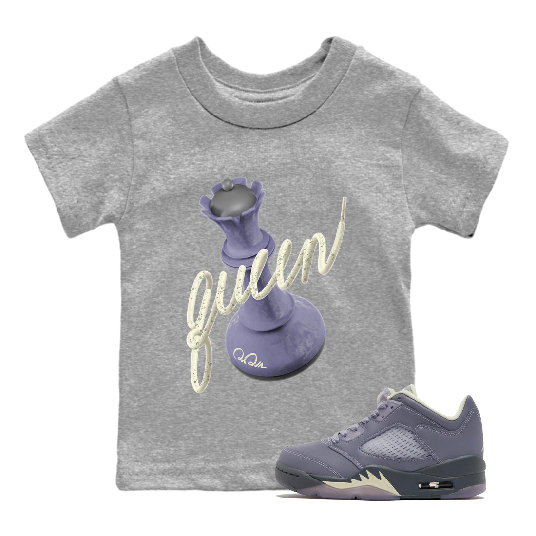 Air Jordan 5 Indigo Haze Sneaker Match Tees 3D Queen Sneaker Tees AJ5 Indigo Haze Sneaker Release Tees Kids Shirts Heather Grey 1