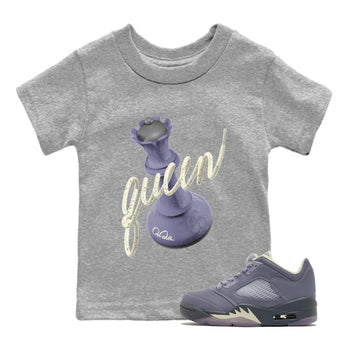 Air Jordan 5 Indigo Haze Sneaker Match Tees 3D Queen Sneaker Tees AJ5 Indigo Haze Sneaker Release Tees Kids Shirts Heather Grey 1