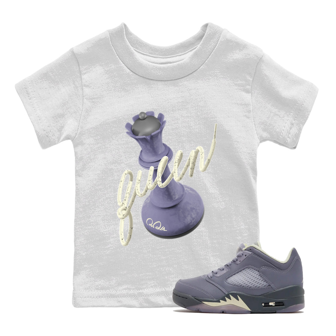 Air Jordan 5 Indigo Haze Sneaker Match Tees 3D Queen Sneaker Tees AJ5 Indigo Haze Sneaker Release Tees Kids Shirts White 1