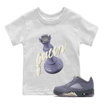 Air Jordan 5 Indigo Haze Sneaker Match Tees 3D Queen Sneaker Tees AJ5 Indigo Haze Sneaker Release Tees Kids Shirts White 1