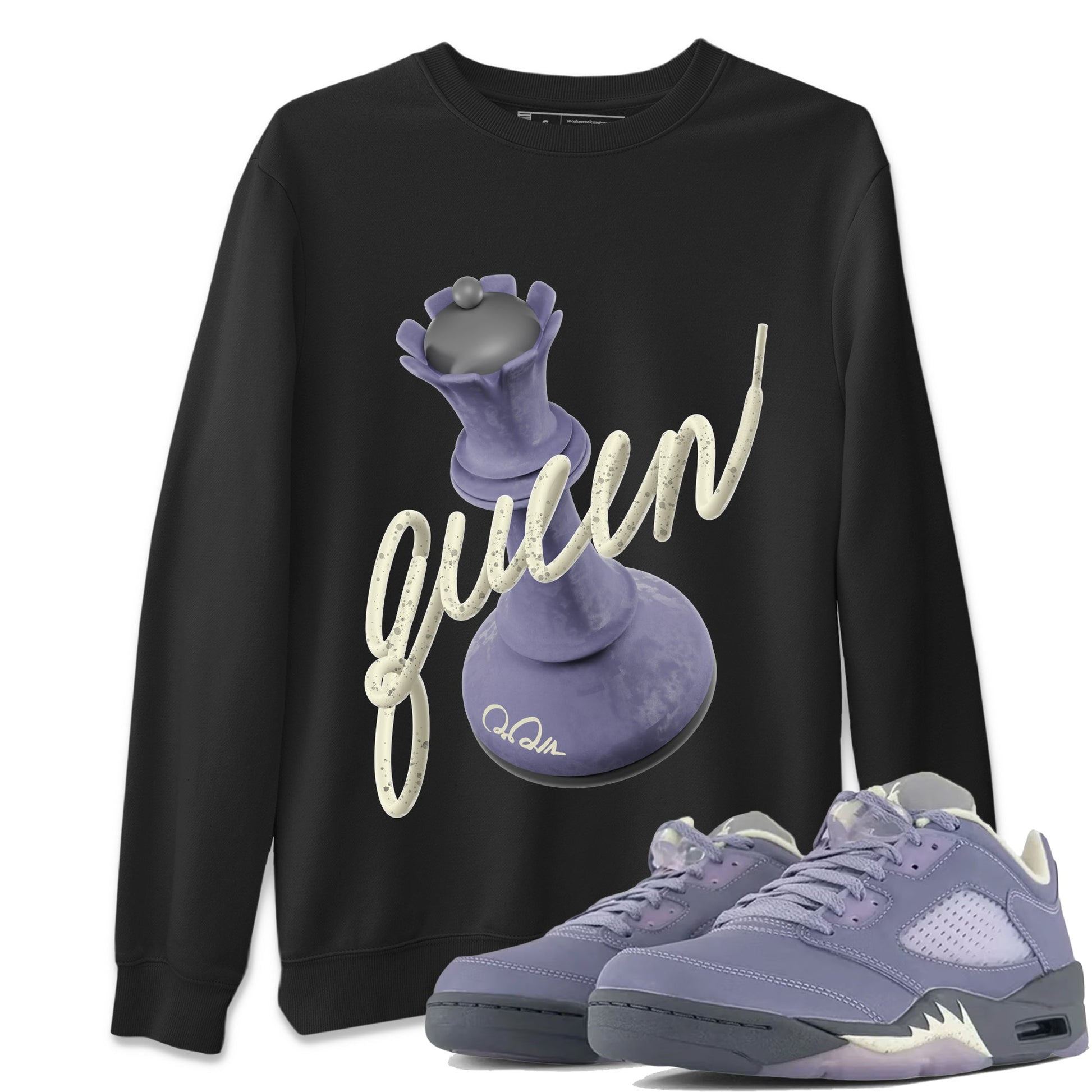 Air Jordan 5 Indigo Haze Sneaker Match Tees 3D Queen Sneaker Tees AJ5 Indigo Haze Sneaker Release Tees Unisex Shirts Black 1