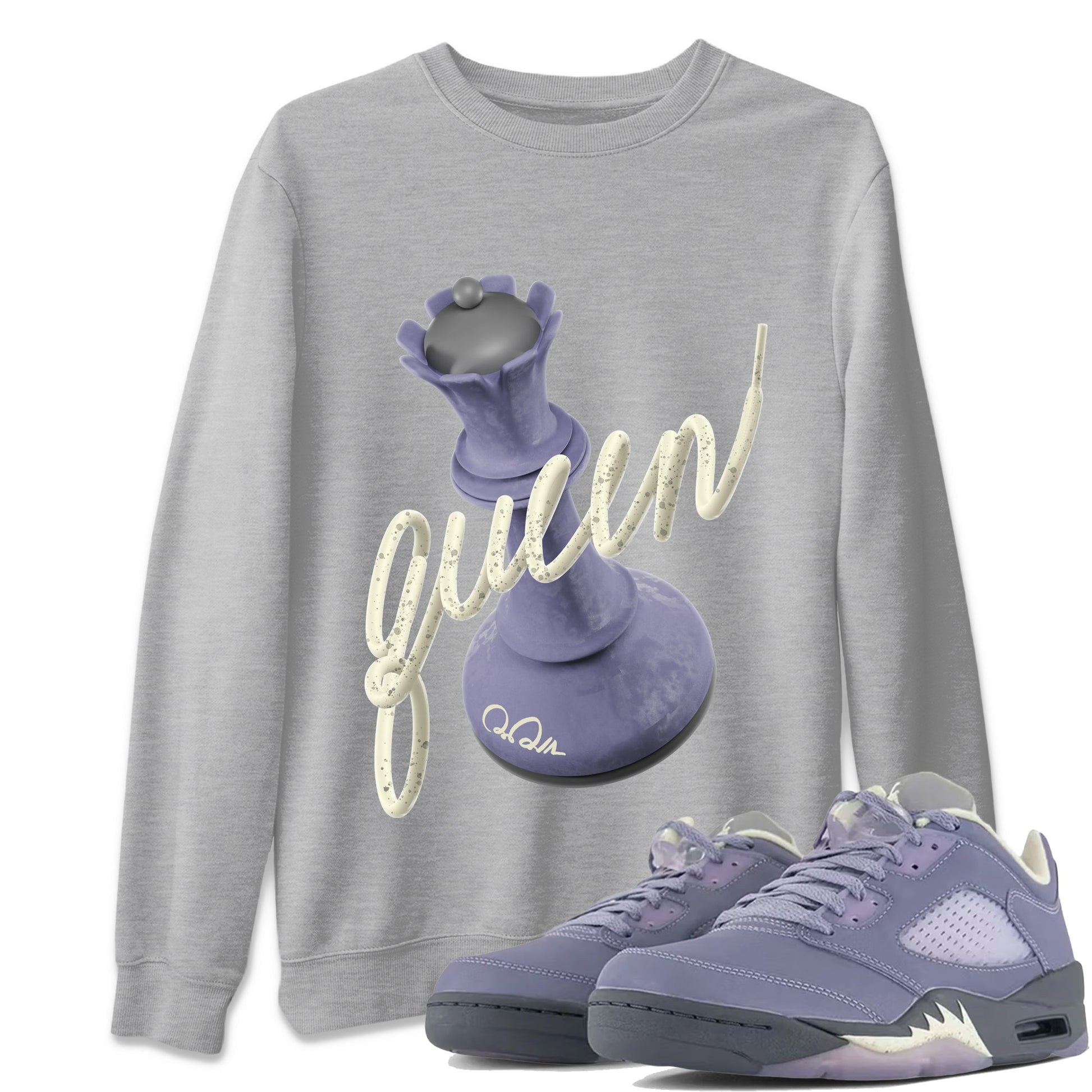 Air Jordan 5 Indigo Haze Sneaker Match Tees 3D Queen Sneaker Tees AJ5 Indigo Haze Sneaker Release Tees Unisex Shirts Heather Grey 1