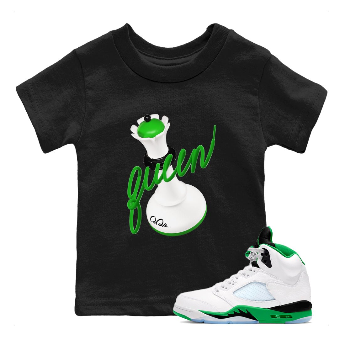 Air Jordan 5 Lucky Green shirt to match jordans 3D Queen sneaker tees AJ5 Lucky Green SNRT sneaker release tees baby toddler Black 1 cotton Shirt