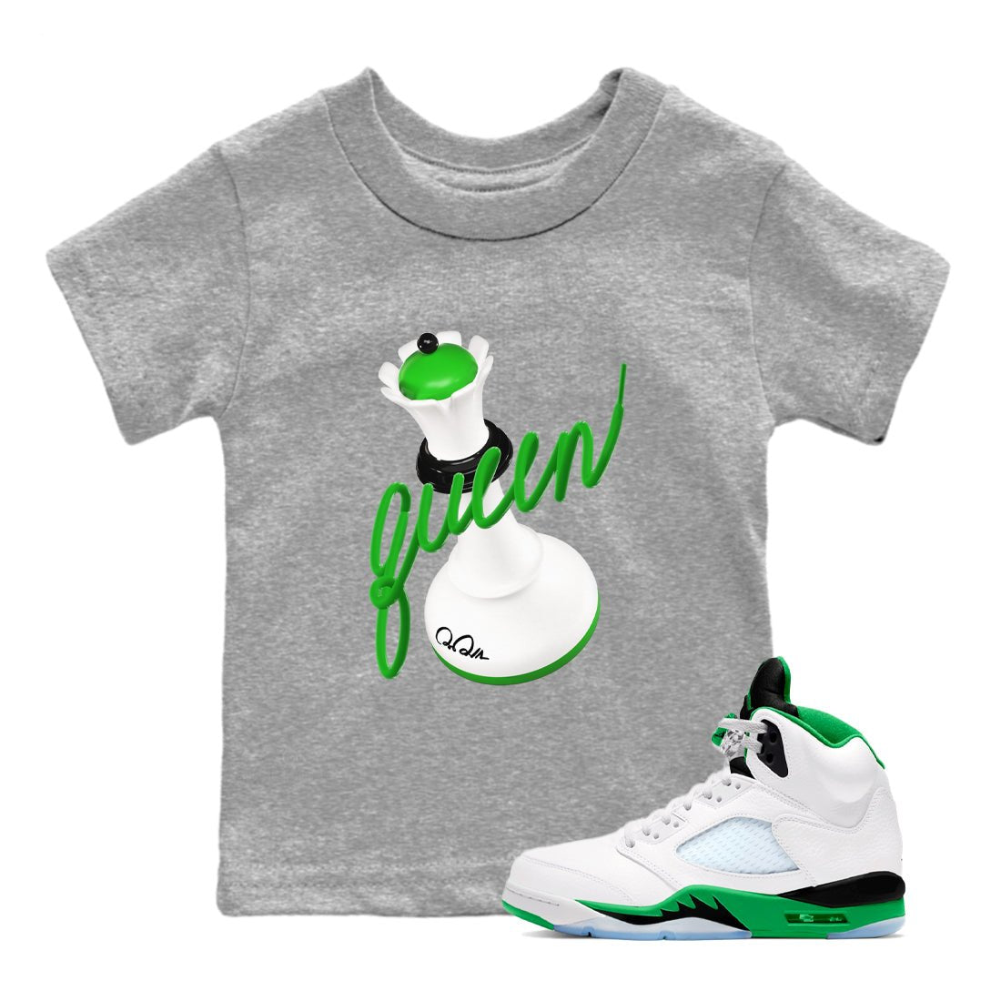 Air Jordan 5 Lucky Green shirt to match jordans 3D Queen sneaker tees AJ5 Lucky Green SNRT sneaker release tees baby toddler Heather Grey 1 cotton Shirt