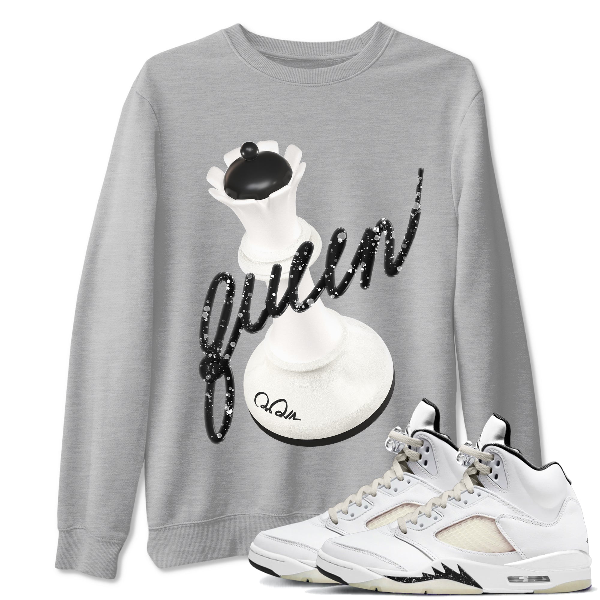 5s Sail shirt to match jordans 3D Queen sneaker tees Air Jordan 5 Sail SNRT Sneaker Release Tees unisex cotton Heather Grey 1 crew neck shirt