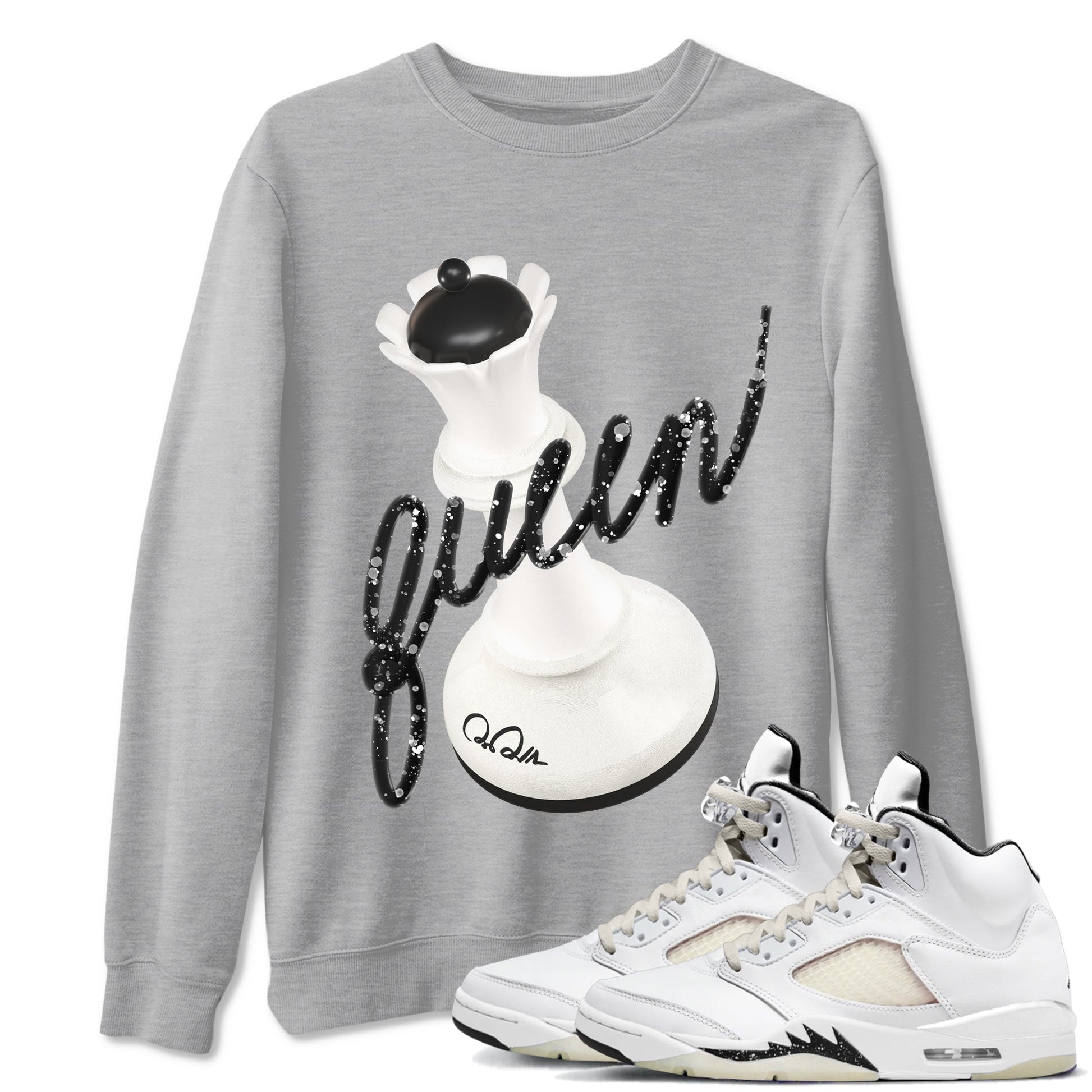 5s Sail shirt to match jordans 3D Queen sneaker tees Air Jordan 5 Sail SNRT Sneaker Release Tees unisex cotton Heather Grey 1 crew neck shirt