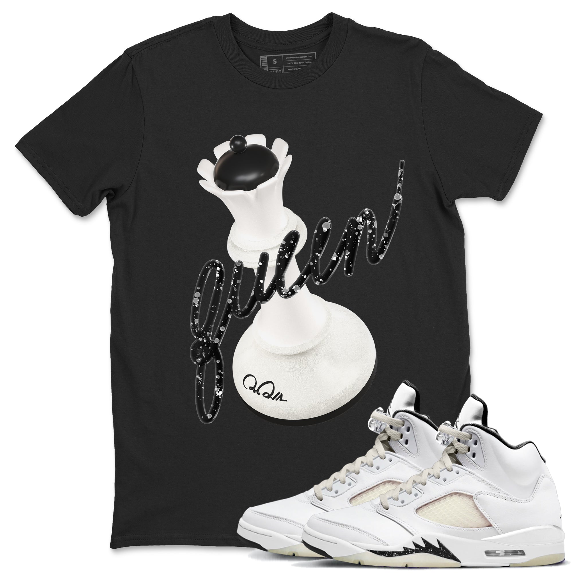 5s Sail shirt to match jordans 3D Queen sneaker tees Air Jordan 5 Sail SNRT Sneaker Release Tees unisex cotton Black 1 crew neck shirt