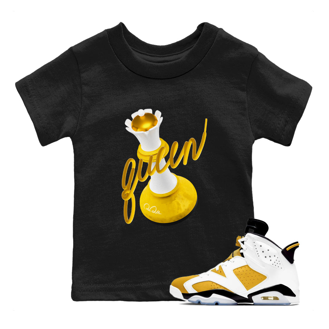 6s Yellow Ochre shirt to match jordans 3D Queen sneaker tees Air Jordan 6 Yellow Ochre SNRT Sneaker Release Tees Baby Toddler Black 1 T-Shirt