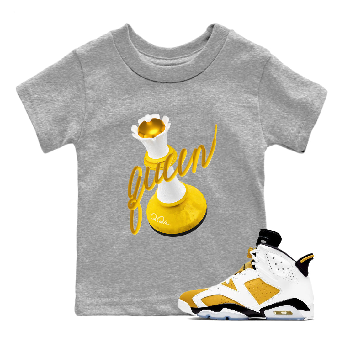 6s Yellow Ochre shirt to match jordans 3D Queen sneaker tees Air Jordan 6 Yellow Ochre SNRT Sneaker Release Tees Baby Toddler Heather Grey 1 T-Shirt