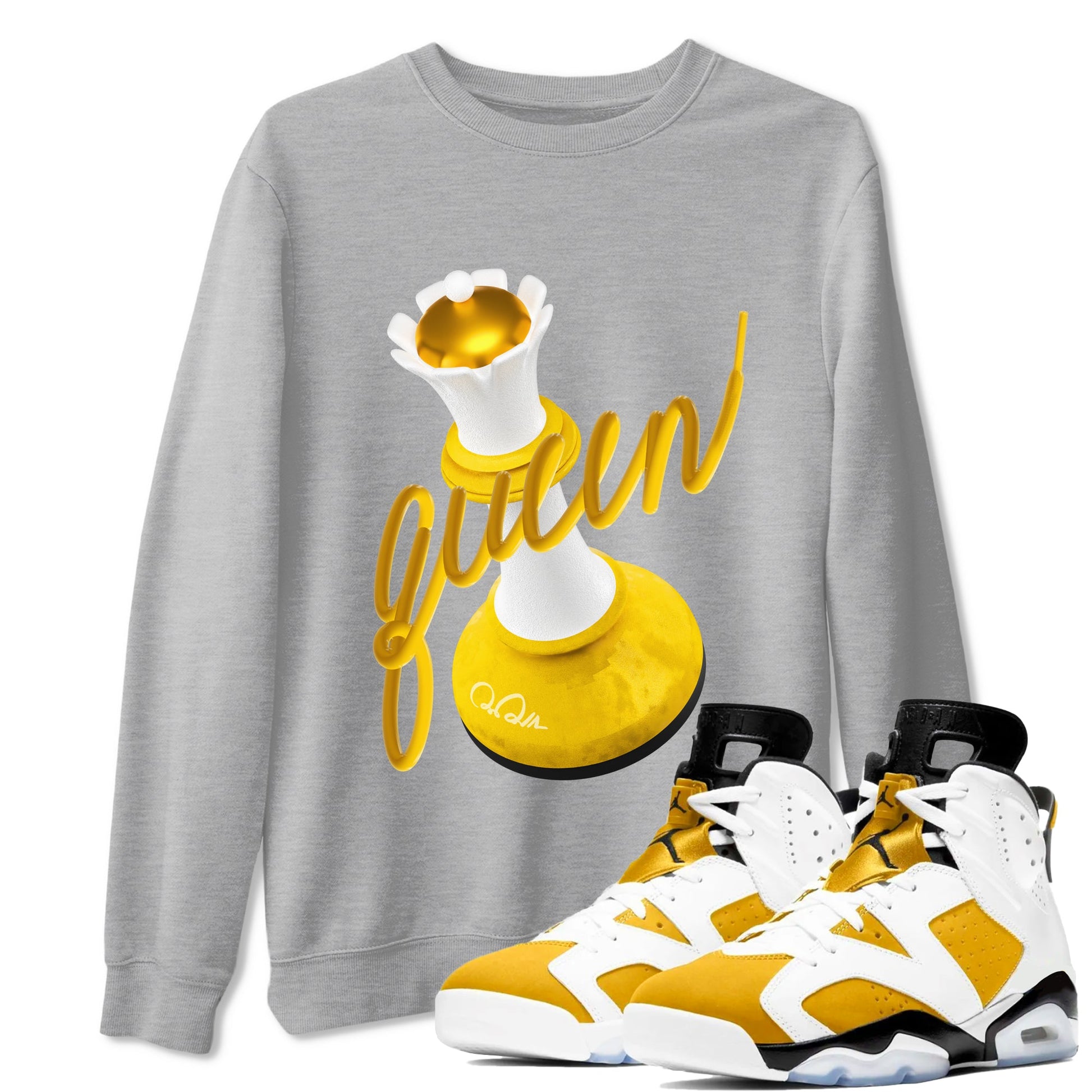 6s Yellow Ochre shirt to match jordans 3D Queen sneaker tees Air Jordan 6 Yellow Ochre SNRT Sneaker Release Tees Unisex Heather Grey 1 T-Shirt