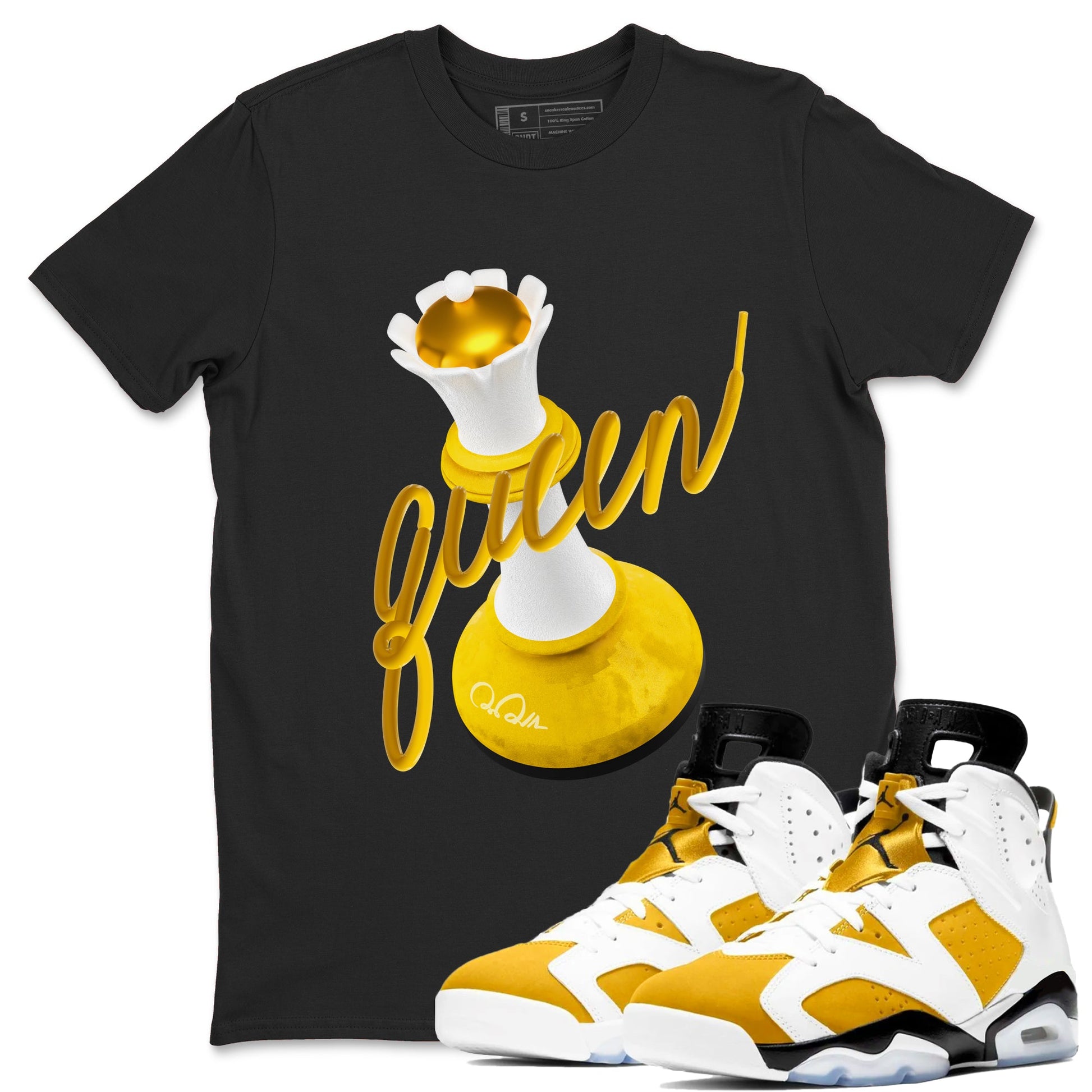 6s Yellow Ochre shirt to match jordans 3D Queen sneaker tees Air Jordan 6 Yellow Ochre SNRT Sneaker Release Tees Unisex Black 1 T-Shirt