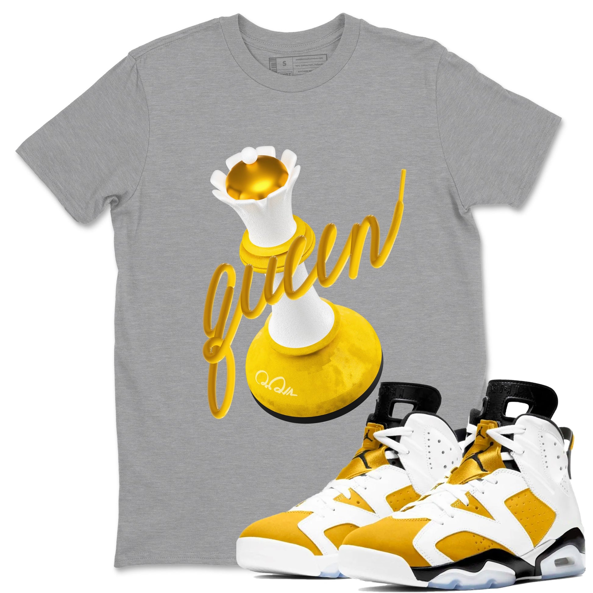 6s Yellow Ochre shirt to match jordans 3D Queen sneaker tees Air Jordan 6 Yellow Ochre SNRT Sneaker Release Tees Unisex Heather Grey 1 T-Shirt