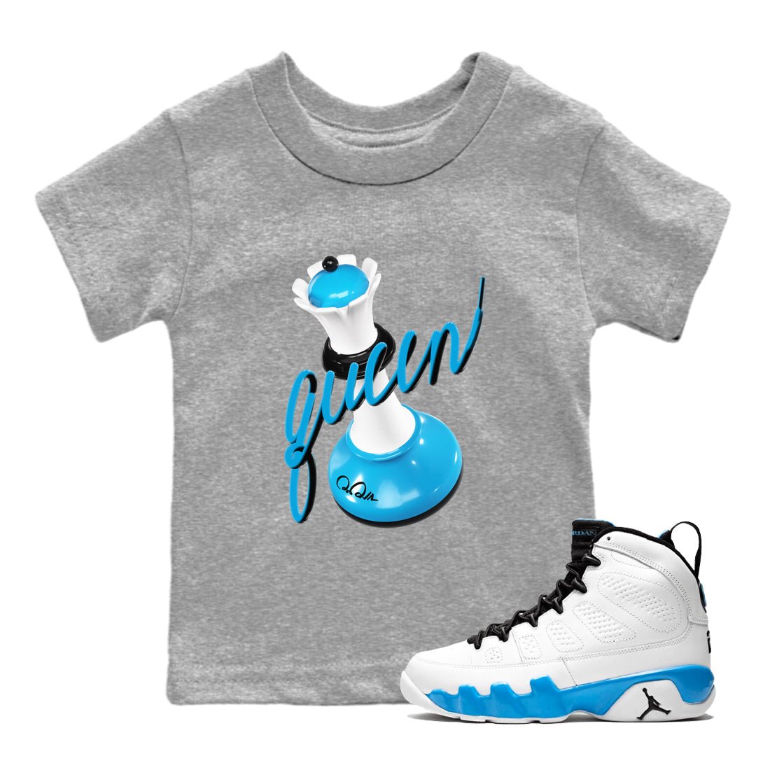 9s Powder Blue shirt to match jordans 3D Queen sneaker tees Air Jordan 9 Powder Blue SNRT sneaker release tees baby toddler Heather Grey 1 cotton Shirt