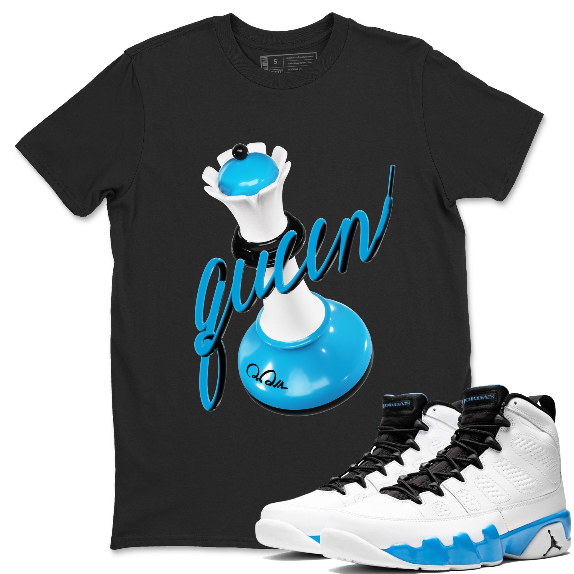 9s Powder Blue shirt to match jordans 3D Queen sneaker tees Air Jordan 9 Powder Blue SNRT Sneaker Release Tees unisex cotton Black 1 crew neck shirt