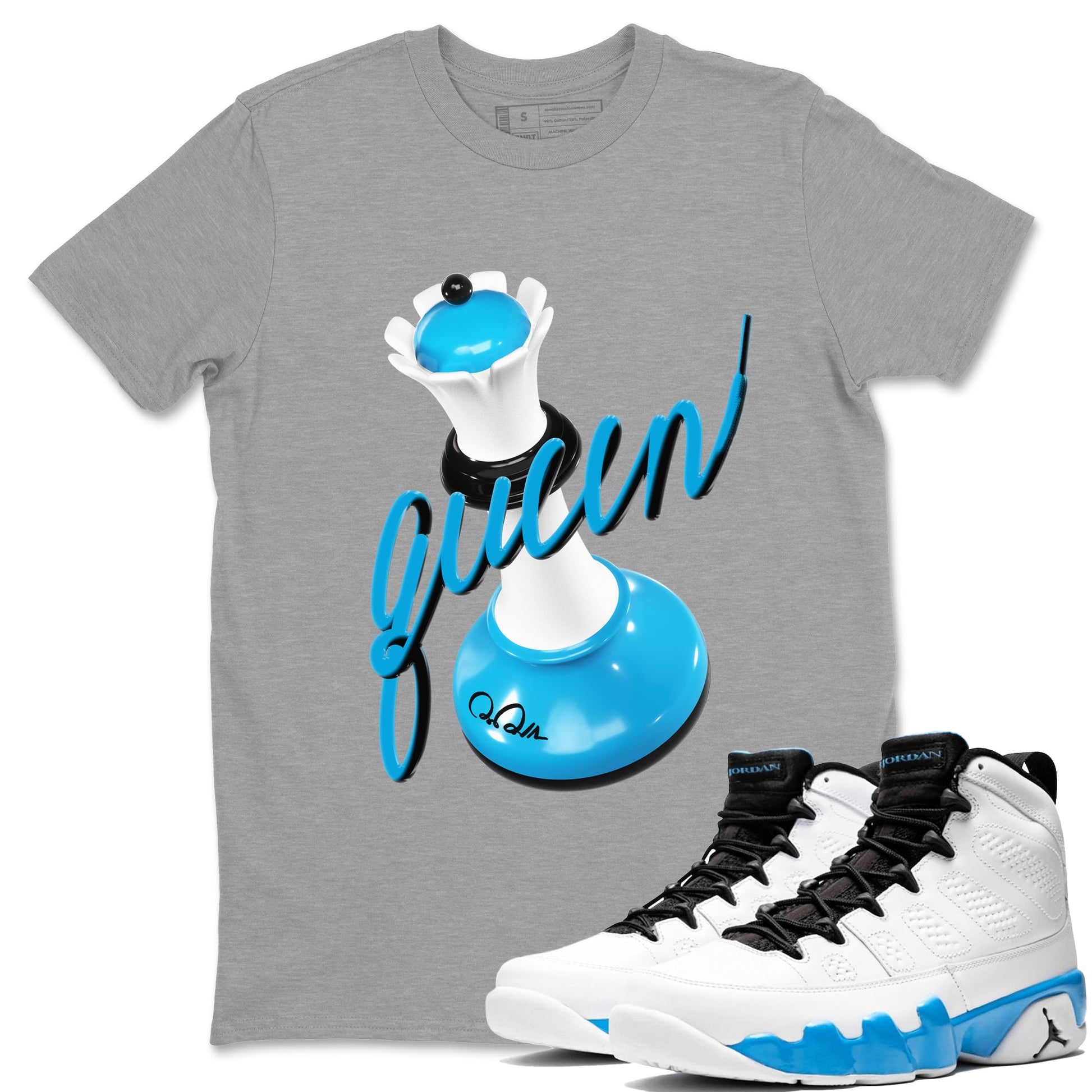 9s Powder Blue shirt to match jordans 3D Queen sneaker tees Air Jordan 9 Powder Blue SNRT Sneaker Release Tees unisex cotton Heather Grey 1 crew neck shirt