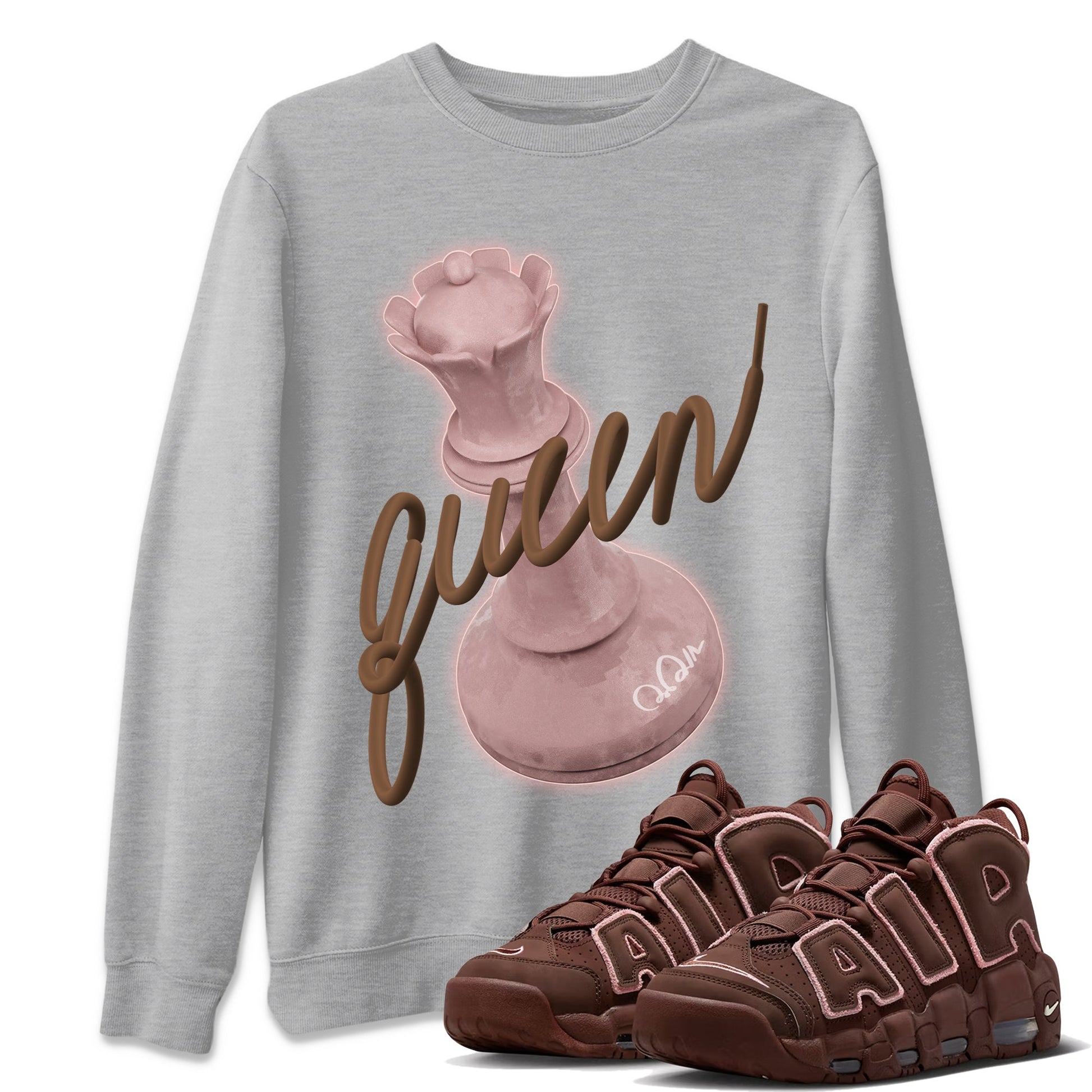 Air More Uptempo Valentines Day Sneaker Match Tees 3D Queen Sneaker Tees Nike Uptempo Valentines Day Sneaker Release Tees Unisex Shirts Heather Grey 1