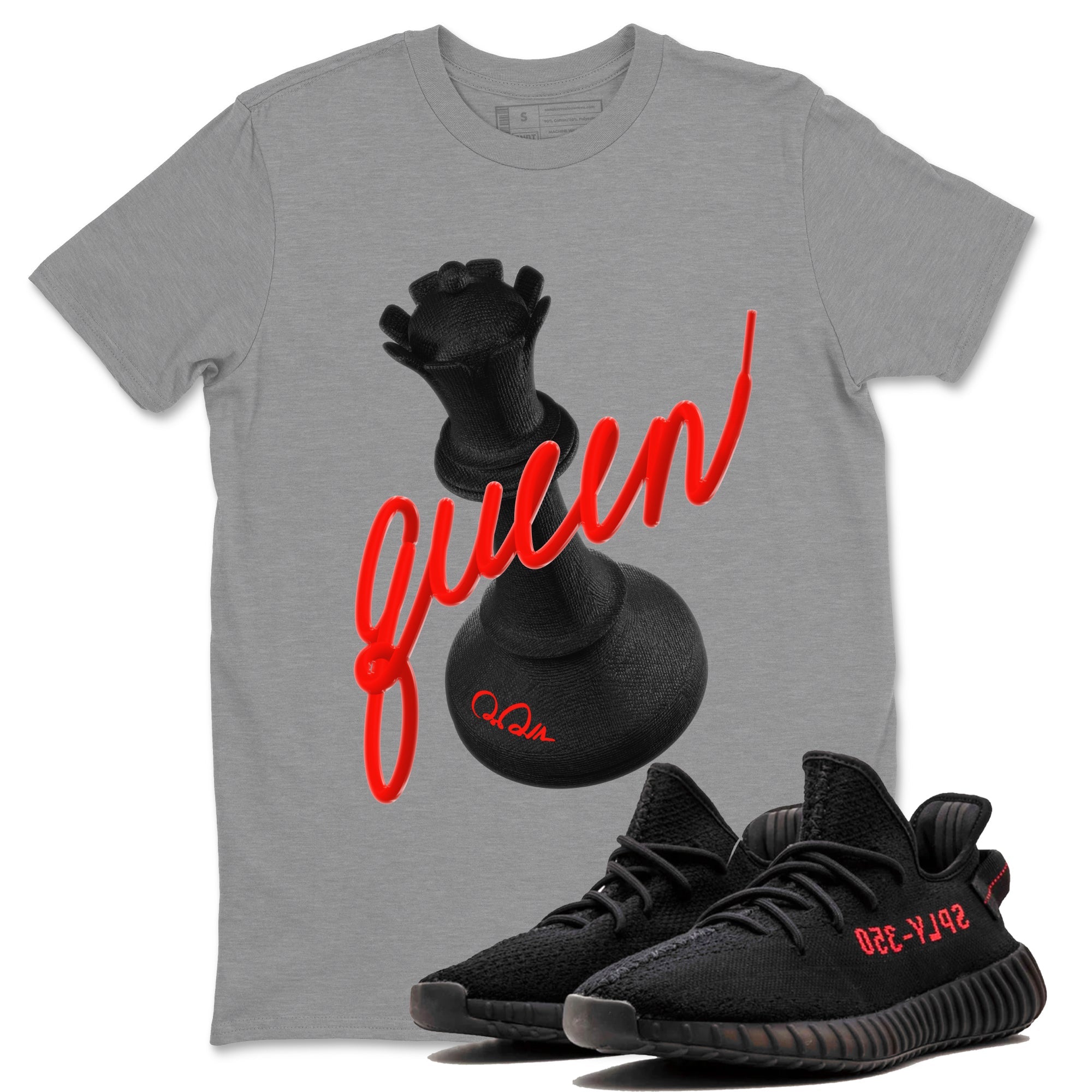 Yeezy 350 Bred shirt to match jordans 3D Queen sneaker tees Adidas Yeezy Boost V2 350 Bred SNRT Sneaker Release Tees Unisex Heather Grey 1 T-Shirt