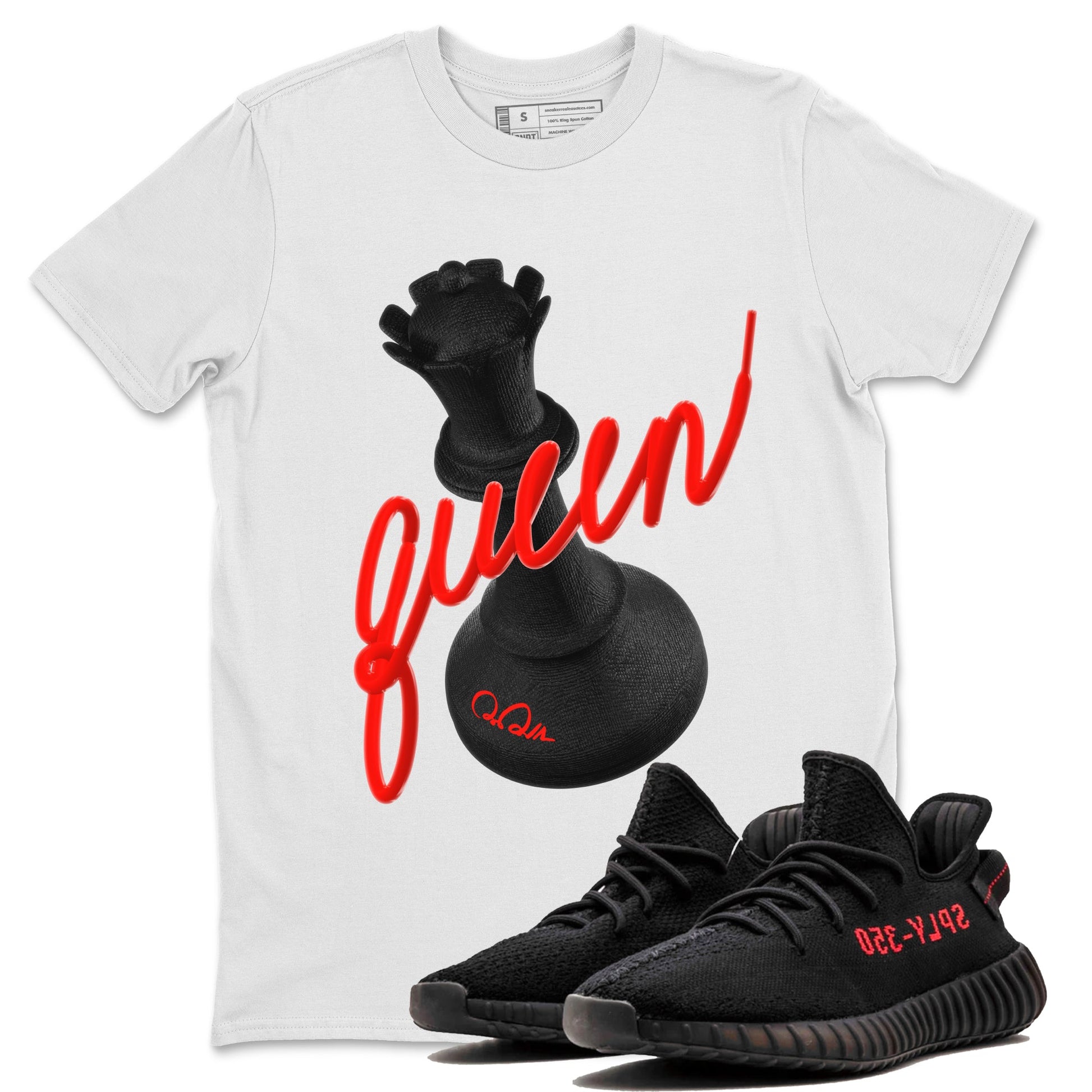 Yeezy 350 Bred shirt to match jordans 3D Queen sneaker tees Adidas Yeezy Boost V2 350 Bred SNRT Sneaker Release Tees Unisex White 1 T-Shirt