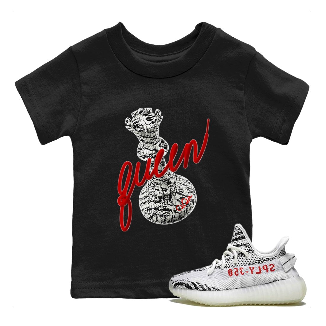 Yeezy 350 Zebra Sneaker Match Tees 3D Queen Sneaker Tees Yeezy Boost 350 V2 Zebra Sneaker Release Tees Kids Shirts Black 1