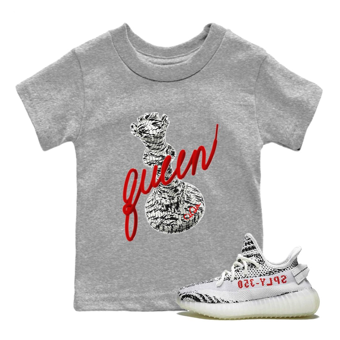 Yeezy 350 Zebra Sneaker Match Tees 3D Queen Sneaker Tees Yeezy Boost 350 V2 Zebra Sneaker Release Tees Kids Shirts Heather Grey 1
