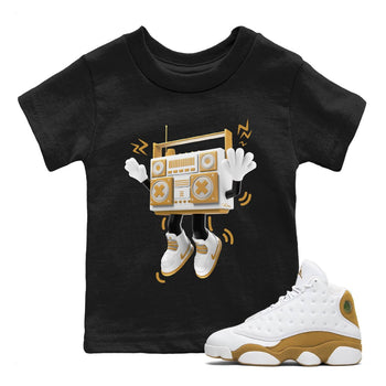 Air Jordan 13 Wheat Sneaker Match Tees 90s Radio Boy Sneaker Tees AJ13 Wheat Sneaker Release Tees Kids Shirts Black 1
