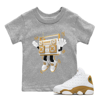 Air Jordan 13 Wheat Sneaker Match Tees 90s Radio Boy Sneaker Tees AJ13 Wheat Sneaker Release Tees Kids Shirts Heather Grey 1