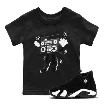 14s Panda shirt to match jordans 90s Radio Boy sneaker tees Air Jordan 14 Panda SNRT Sneaker Release Tees Baby Toddler Black 1 T-Shirt