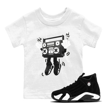 14s Panda shirt to match jordans 90s Radio Boy sneaker tees Air Jordan 14 Panda SNRT Sneaker Release Tees Baby Toddler White 1 T-Shirt