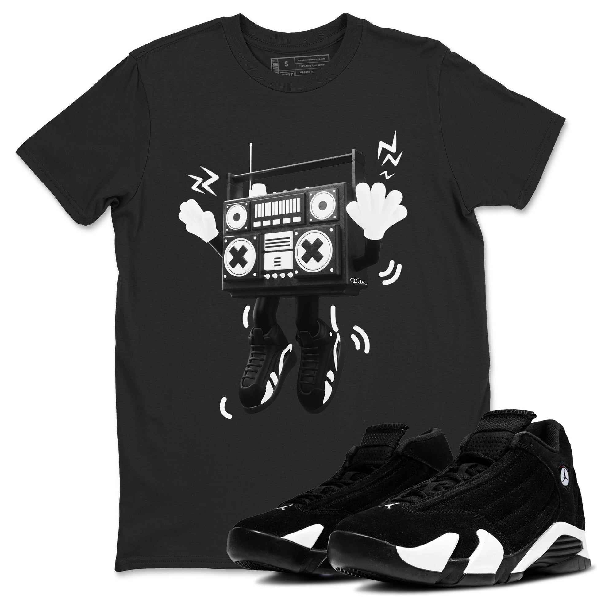 14s Panda shirt to match jordans 90s Radio Boy sneaker tees Air Jordan 14 Panda SNRT Sneaker Release Tees Unisex Black 1 T-Shirt