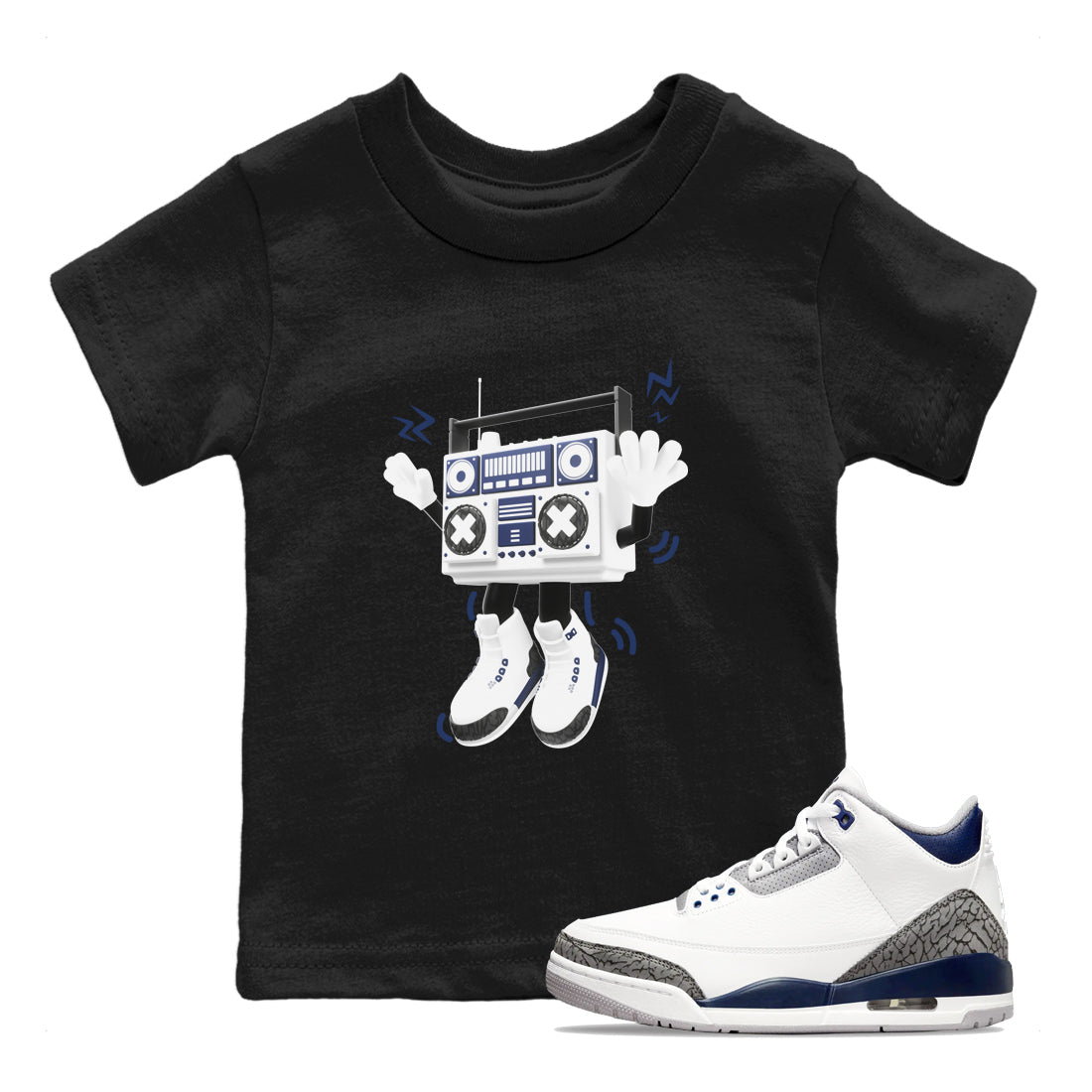 3s Midnight Navy 2023 shirt to match jordans 90s Radio Boy sneaker tees Air Jordan 3 Midnight Navy 2023 SNRT sneaker release tees baby toddler Black 1 cotton Shirt