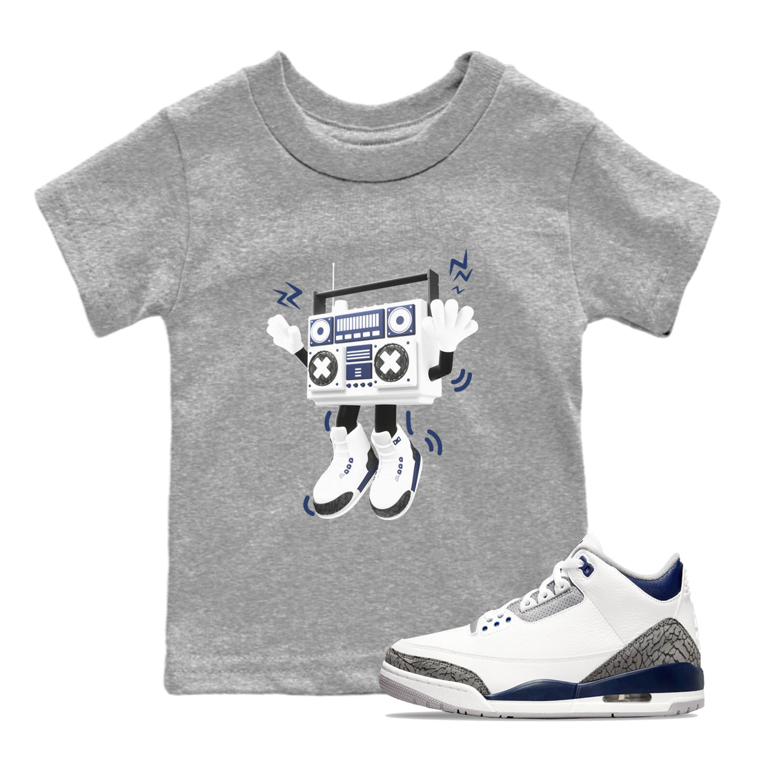 3s Midnight Navy 2023 shirt to match jordans 90s Radio Boy sneaker tees Air Jordan 3 Midnight Navy 2023 SNRT sneaker release tees baby toddler Heather Grey 1 cotton Shirt