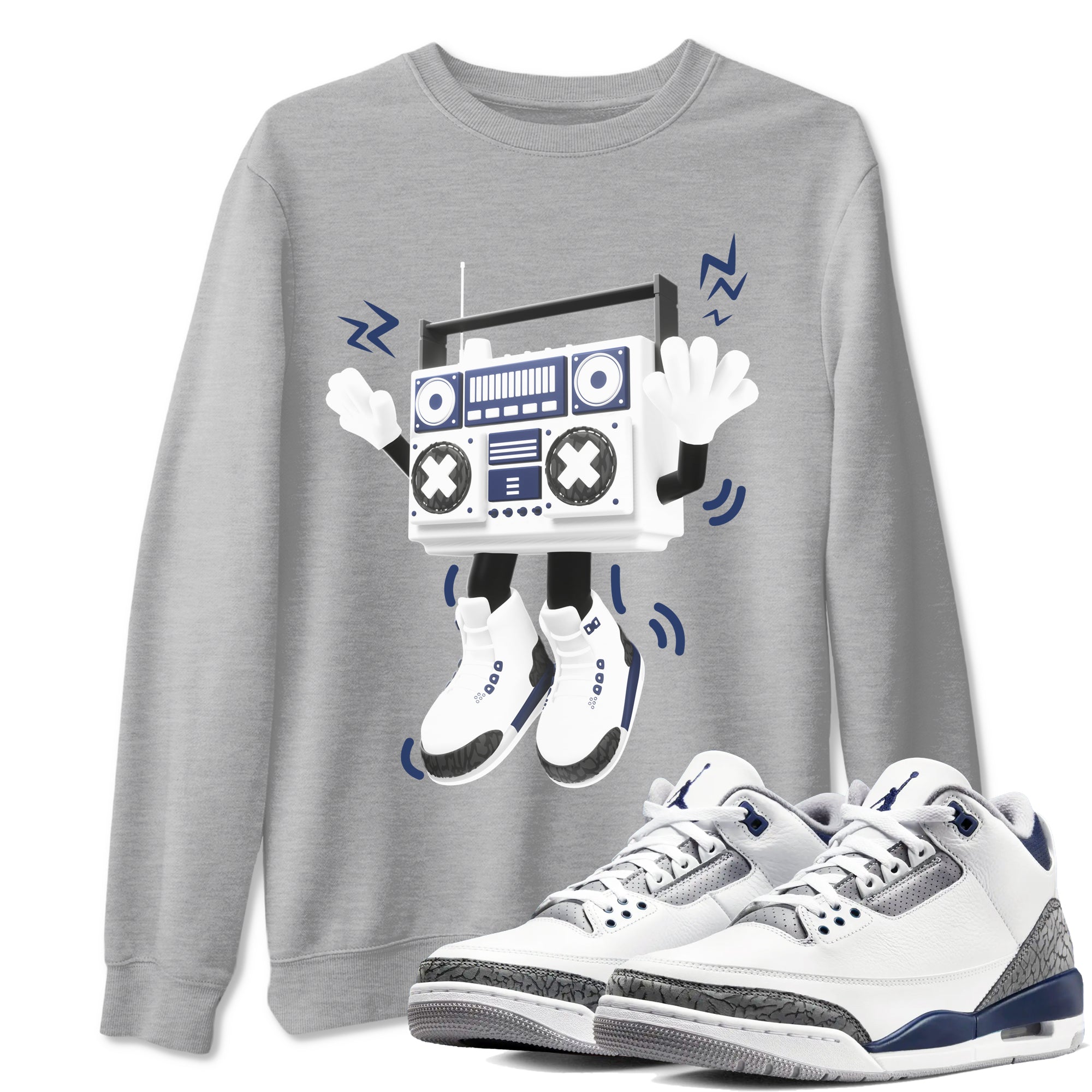 3s Midnight Navy 2023 shirt to match jordans 90s Radio Boy sneaker tees Air Jordan 3 Midnight Navy 2023 SNRT Sneaker Release Tees unisex cotton Heather Grey 1 crew neck shirt