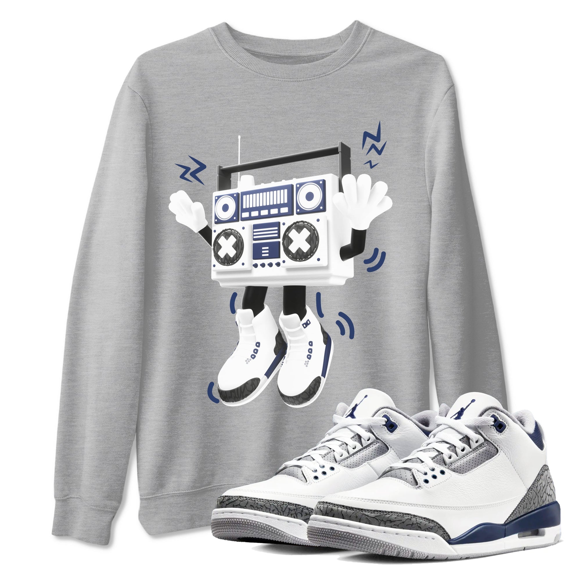 3s Midnight Navy 2023 shirt to match jordans 90s Radio Boy sneaker tees Air Jordan 3 Midnight Navy 2023 SNRT Sneaker Release Tees unisex cotton Heather Grey 1 crew neck shirt