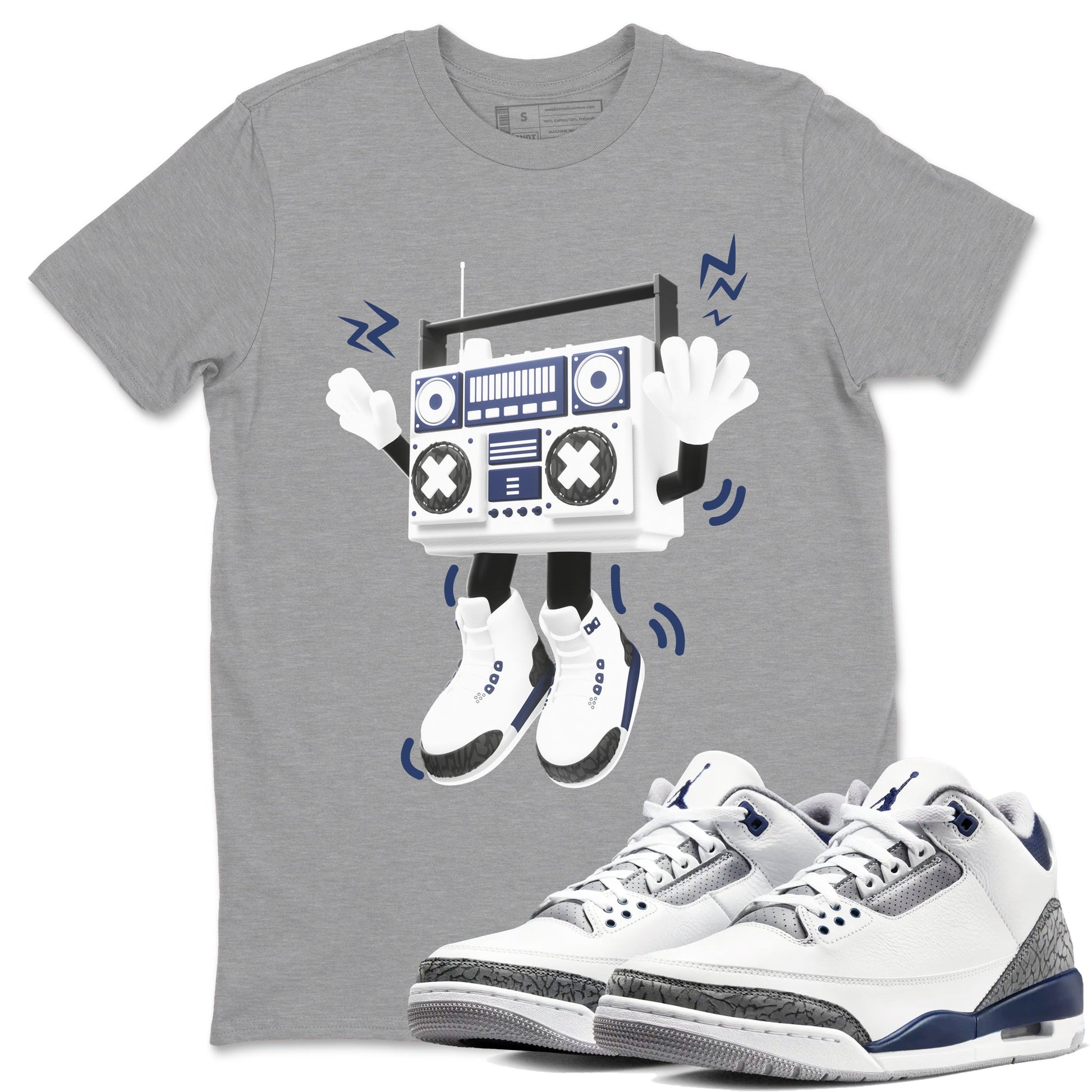 3s Midnight Navy 2023 shirt to match jordans 90s Radio Boy sneaker tees Air Jordan 3 Midnight Navy 2023 SNRT Sneaker Release Tees unisex cotton Heather Grey 1 crew neck shirt