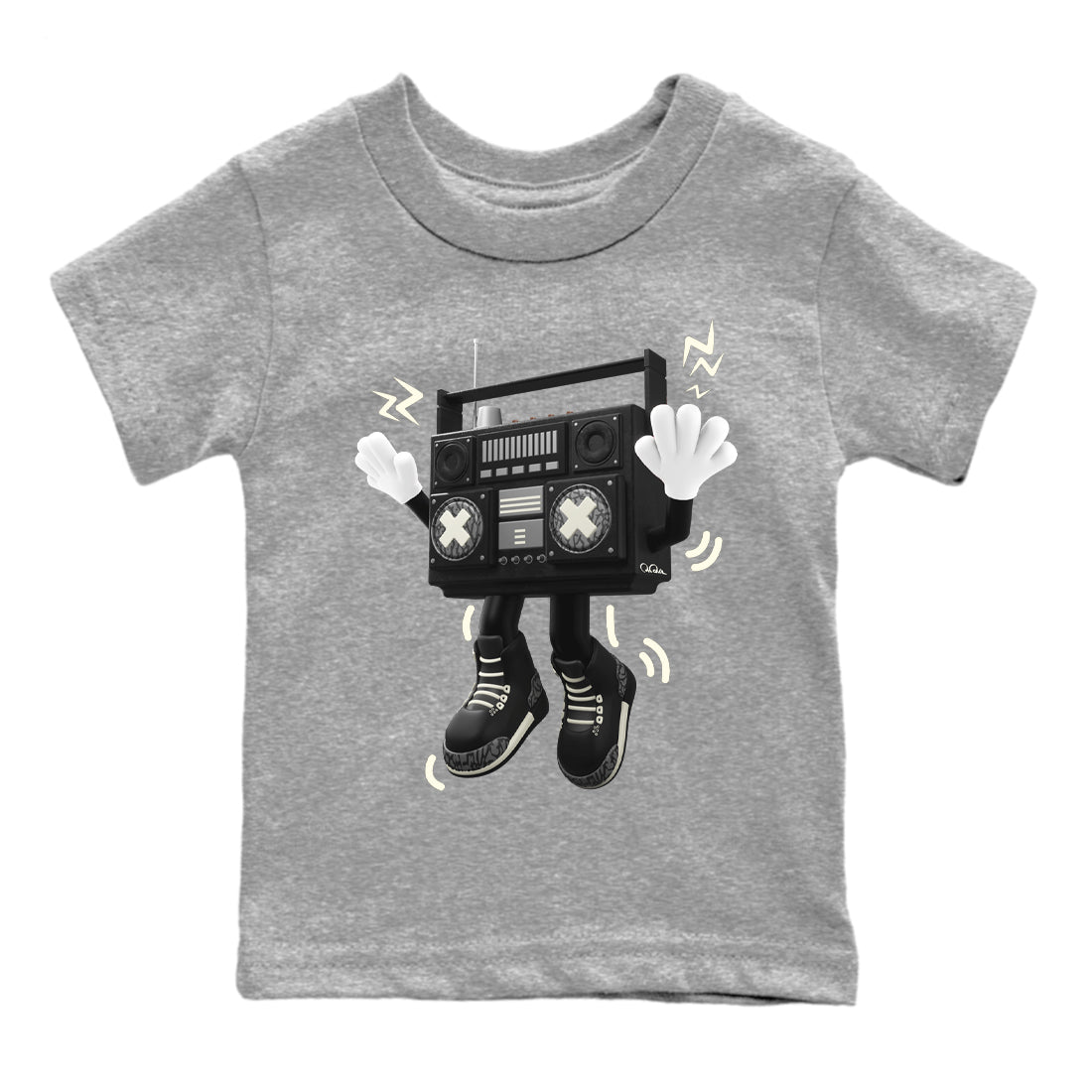 Air Jordan 3 Off Noir shirt to match jordans 90s Radio Boy sneaker tees AJ3 Off Noir SNRT Sneaker Release Tees Baby Toddler Heather Grey 2 T-Shirt
