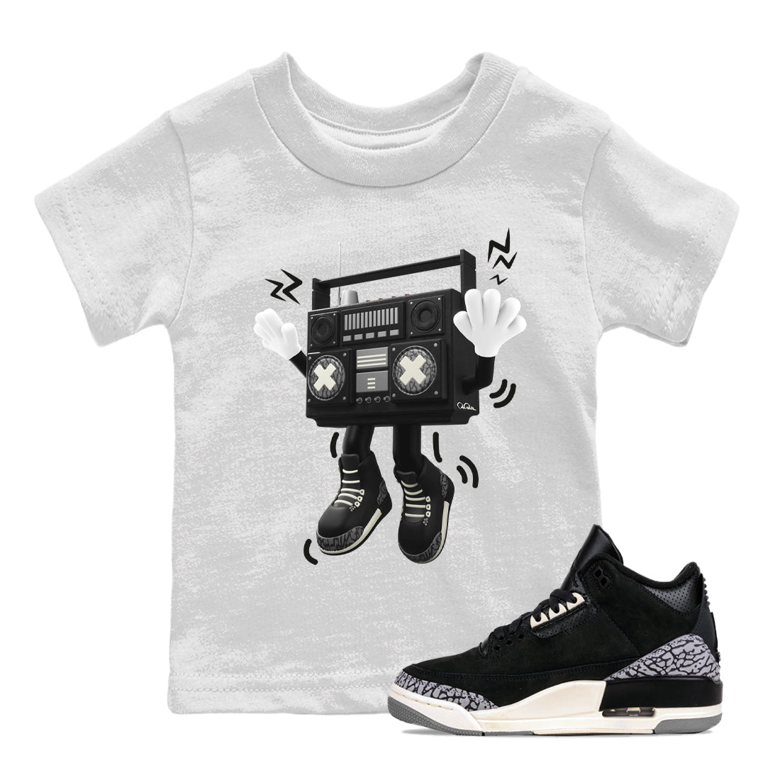 Air Jordan 3 Off Noir shirt to match jordans 90s Radio Boy sneaker tees AJ3 Off Noir SNRT Sneaker Release Tees Baby Toddler White 1 T-Shirt