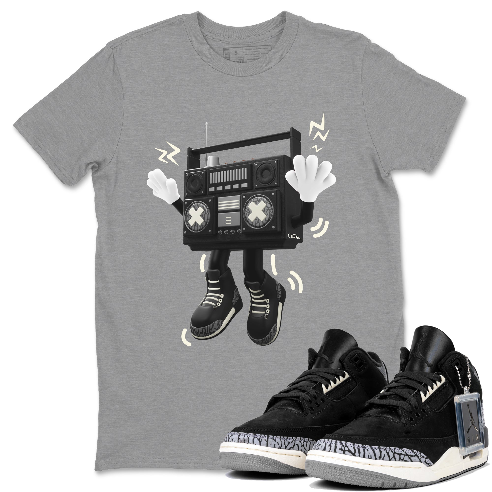 Air Jordan 3 Off Noir shirt to match jordans 90s Radio Boy sneaker tees AJ3 Off Noir SNRT Sneaker Release Tees Unisex Heather Grey 1 T-Shirt