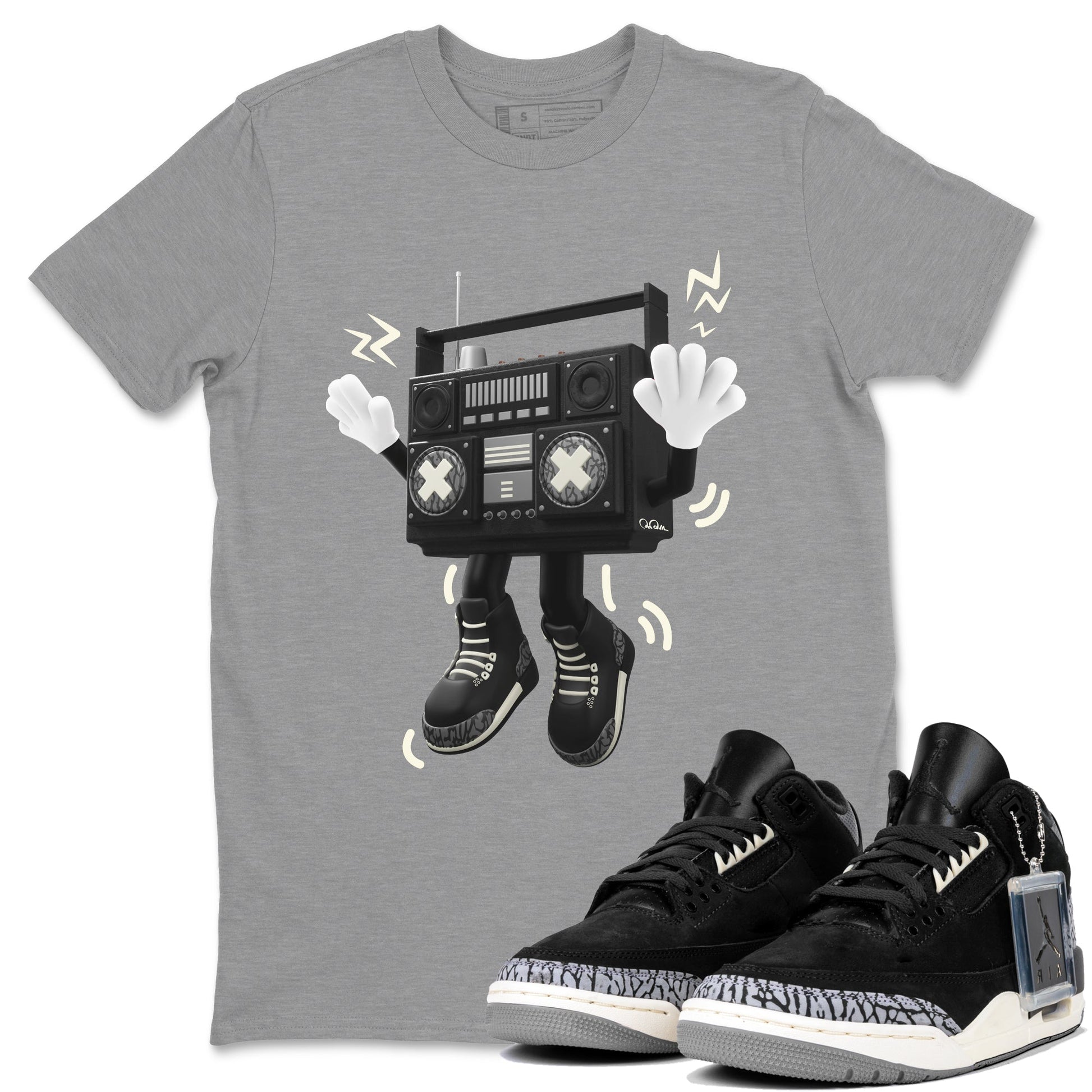 Air Jordan 3 Off Noir shirt to match jordans 90s Radio Boy sneaker tees AJ3 Off Noir SNRT Sneaker Release Tees Unisex Heather Grey 1 T-Shirt