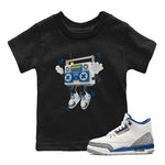Air Jordan 3 Wizards Sneaker Match Tees 90s Radio Boy Sneaker Tees AJ3 NBA Wizards  Sneaker Release Tees Kids Shirts Black 1