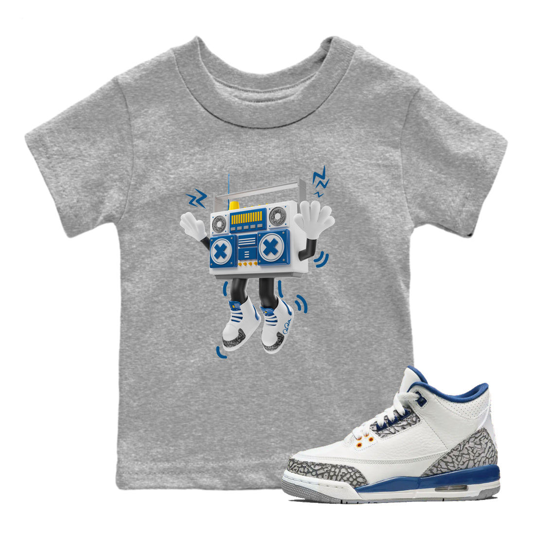 Air Jordan 3 Wizards Sneaker Match Tees 90s Radio Boy Sneaker Tees AJ3 NBA Wizards  Sneaker Release Tees Kids Shirts Heather Grey 1